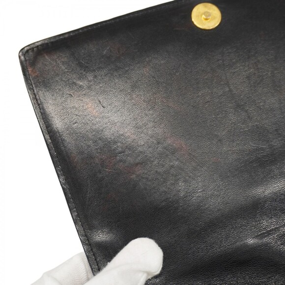 CHANEL Black Lambskin Leather Shoulder Bag
